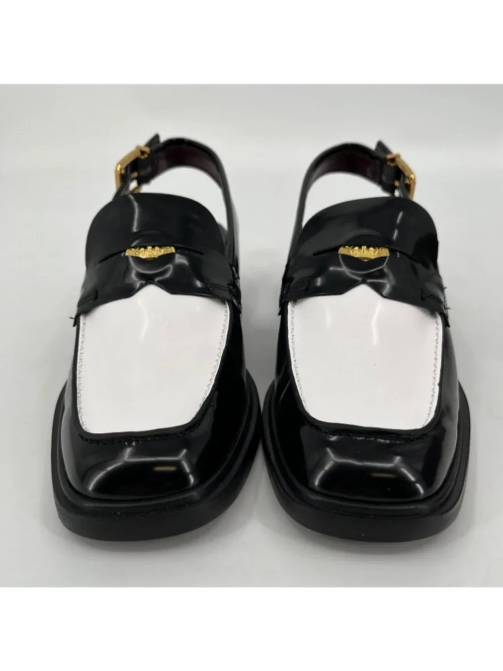 Franco Sarto Giada Slingback Loafers Black White Size 7M Square Toe Block Heel